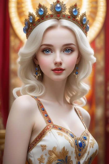 A pretty young European girl in luxury clothes on a fantasy background