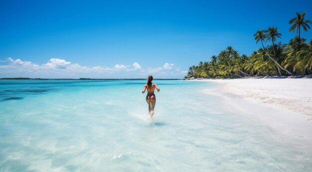 Pretty young girl on the beach pretty girl walking on the beach young woman running on the beach