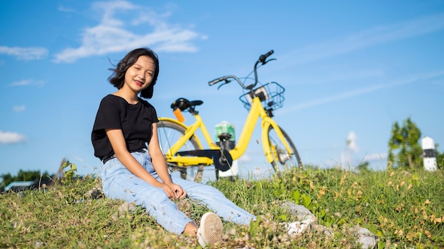 Pretty young girl relaxing outdoors