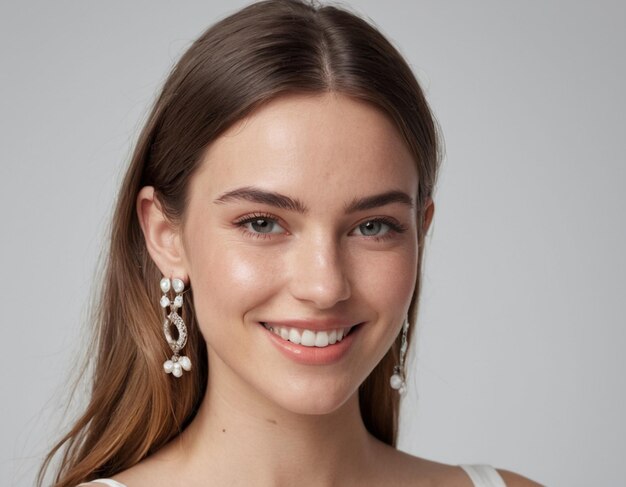 Pretty young girl smiling at camera in studio close up