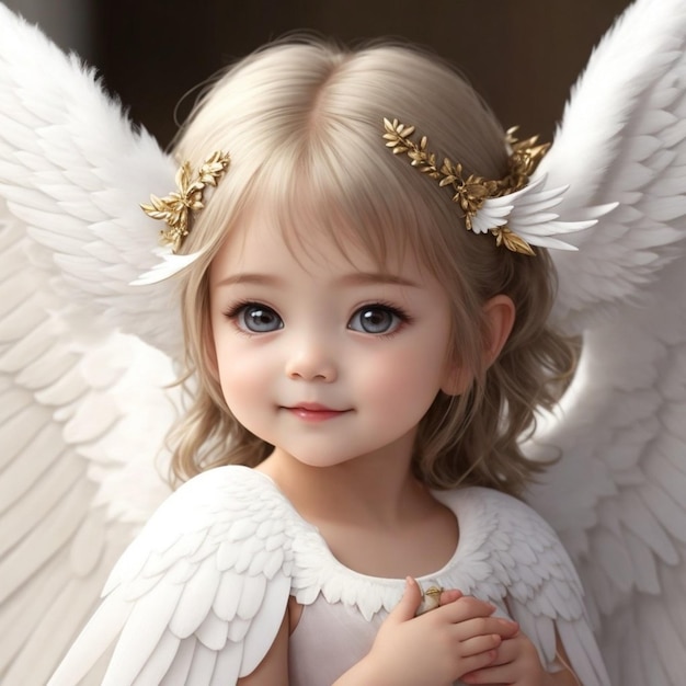 天使の羽を持つかわいい若い女性