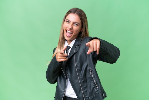 Pretty Young Uruguayan woman over isolated background