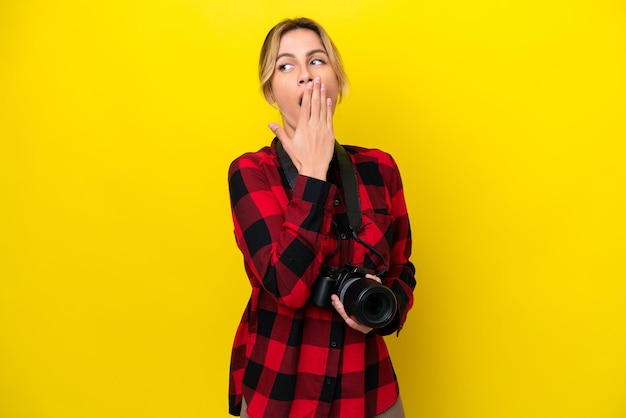 Pretty Young Uruguayan woman over isolated background