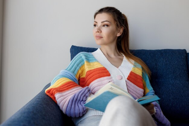 pretty young woman in cozy at home