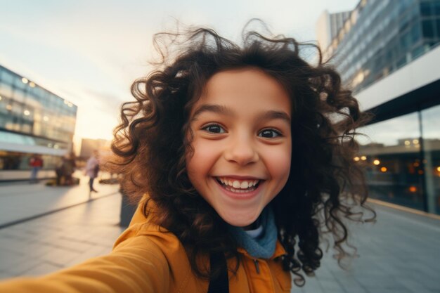 Photo pretty young woman happy and surprised expression city background