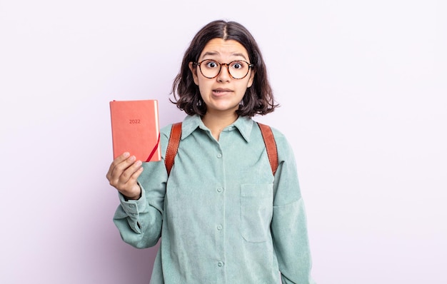 Pretty young woman looking puzzled and confused. 2022 agenda concept