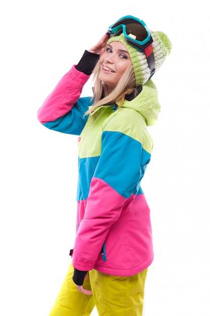 pretty young woman in ski outfit