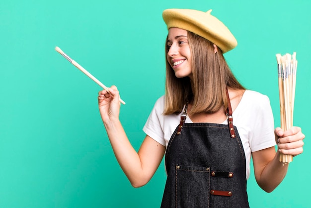 Prety caucasian woman with a copy space painter artist concept