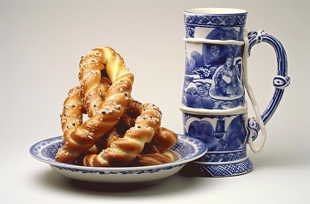 Photo pretzel basket pretzels and a beer