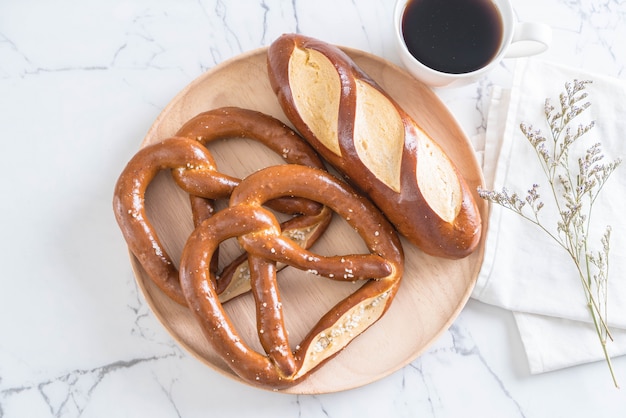 pretzel and plain laugan bread 