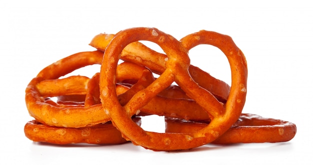 Pretzel snack close up isolated on white 