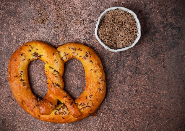 Pretzel with cumin or caraway seeds