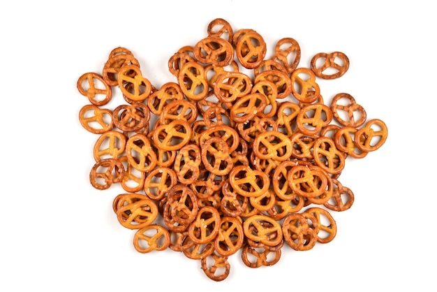 Pretzel with salt isolated on white background.