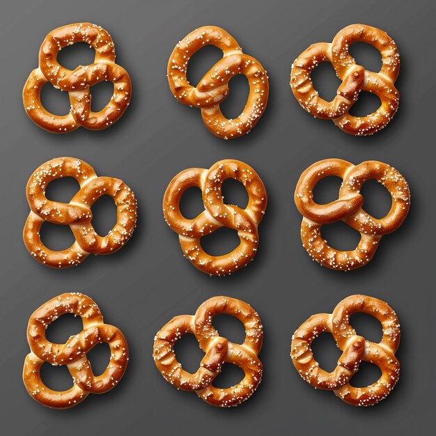 Foto pretzels staan in een rij met pretzels en pretzels