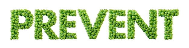 緑の細菌細胞分子フォントから作られた言葉を防ぐ健康と幸福の3Dレンダリング