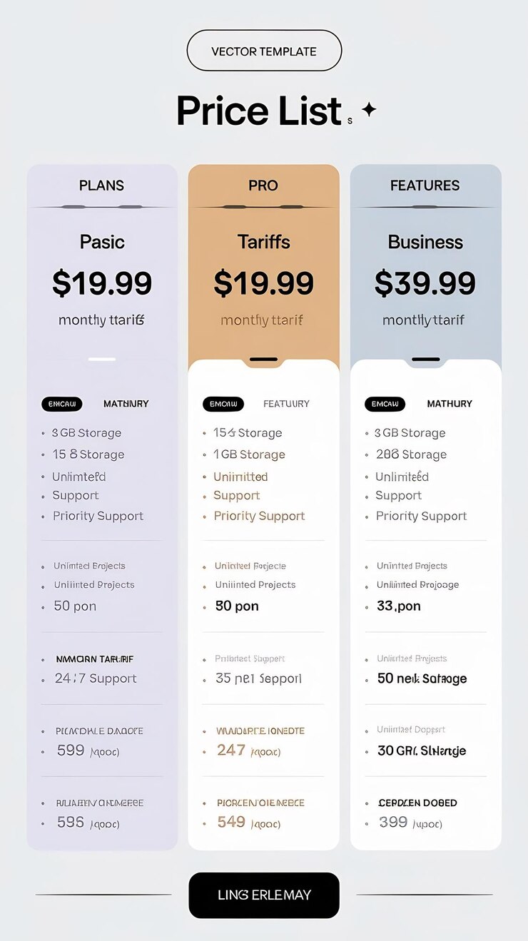 Photo price list vector tempate for web or app