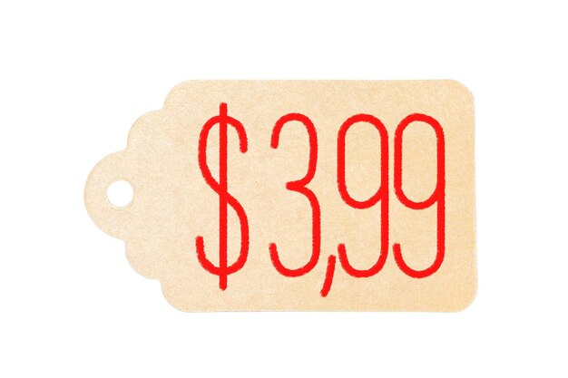 Photo price tag for 399 isolated on white background low price concept