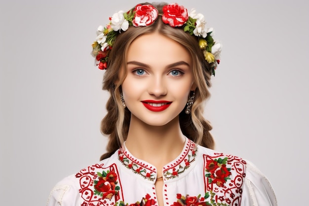 Pride in Culture Ukrainian Woman Joyful Smile in National Dress Generative AI