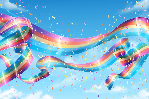 Photo pride day flag ribbon in sky background