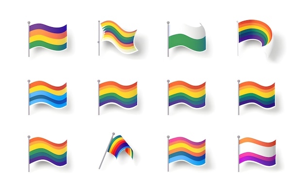 pride gay icon with flat color vcetor style bundle set