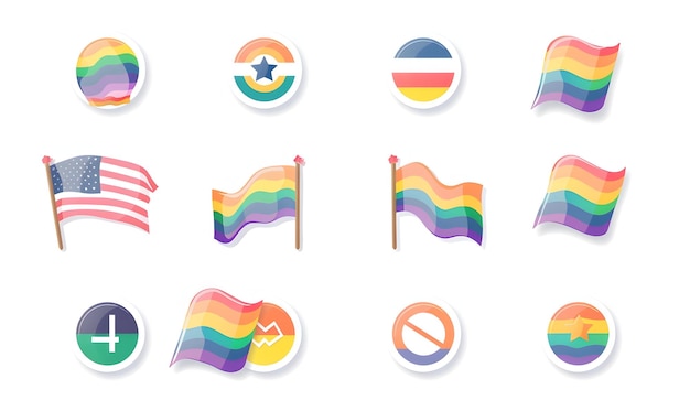 pride gay icon with flat color vcetor style bundle set