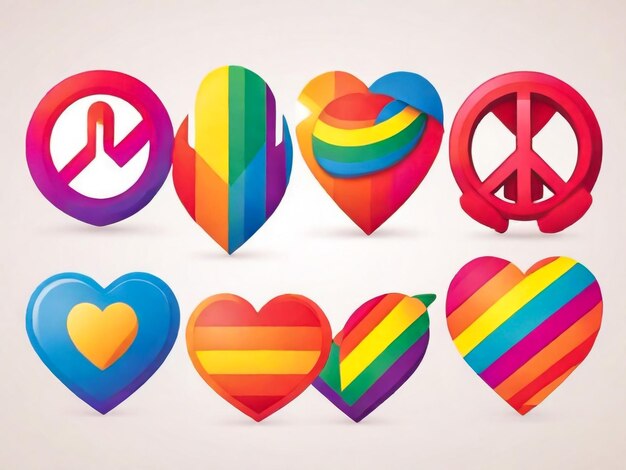 Photo pride lgbtq icon set lgbtq related symbols set in rainbow colors pride flag heart peace rain