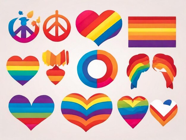 Foto l'icona dell'orgoglio lgbtqi è composta da simboli lgbtqi relativi in colori dell'arcobaleno pride flag heart peace rain