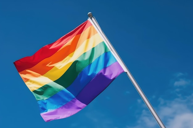 pride rainbow flag on blue sky background for pride day AI generated image