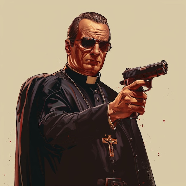 Priest Holding Gun