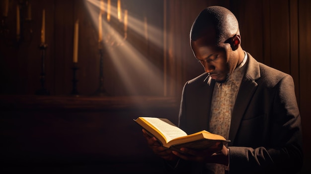 Priester leest de Bijbel in de kerk