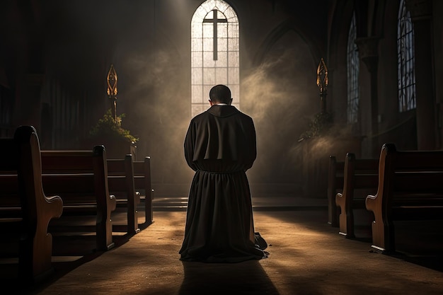 Priester zegen biddende god Achteraanzicht