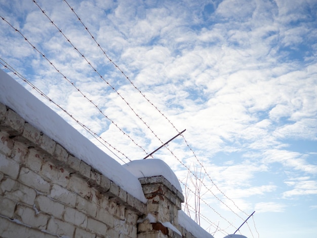 Prikkeldraad en lucht Draad aan de muur