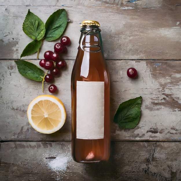 Photo prime energy drink bottle drink on rustic background top view