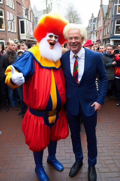 Foto il primo ministro rutte come sinterklaas e geert wilders come black pete