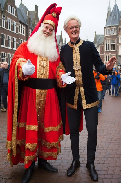 Prime minister rutte as sinterklaas and geert wilders as black pete