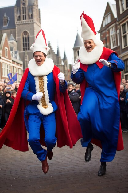 Foto il primo ministro rutte come sinterklaas e geert wilders come black pete