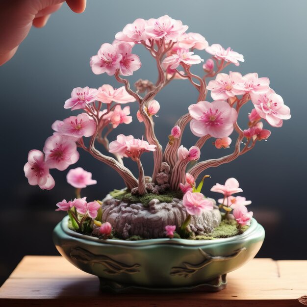 Foto primrose bonsai albero di bonsai rosa dipinto a mano in stile zbrush