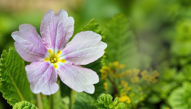 Primrose flower green natural background with copy space