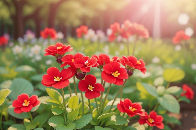 Primrose Primula met rode bloemen