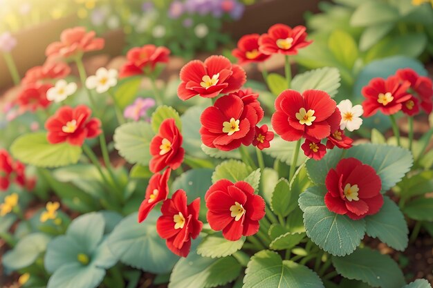 Primrose Primula met rode bloemen