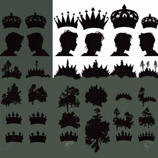 Photo prince wearing royal crown man black and white vector silhouette head portrait