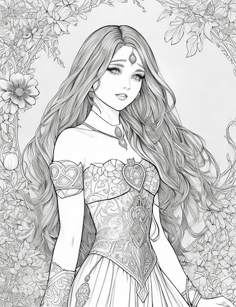 Princess coloring page outline design for amazon kdp