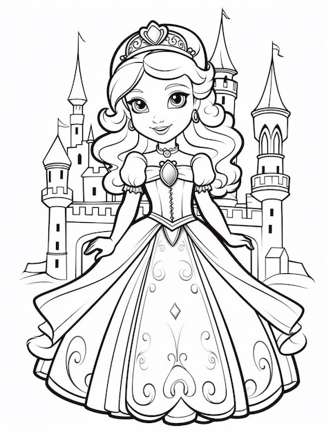 Photo princess coloring pages for kids generative ai