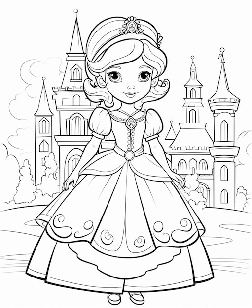 Photo princess coloring pages for kids generative ai