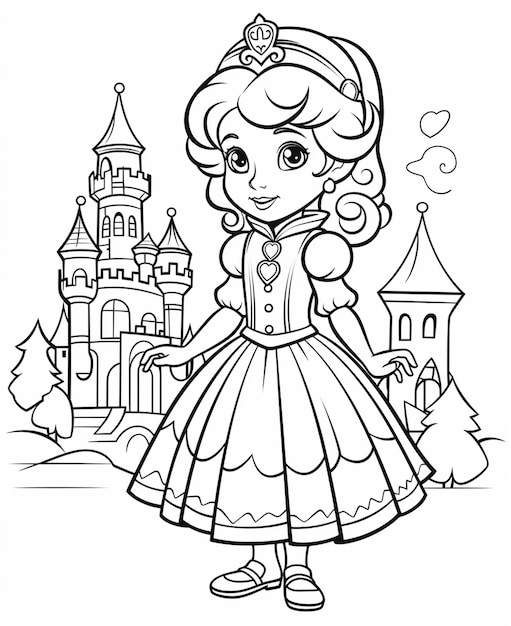 Photo princess coloring pages for kids generative ai