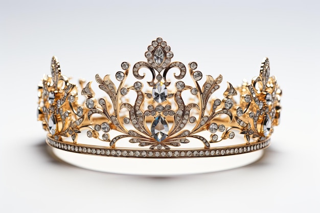 A princess crown made by gold and diamonds with white background