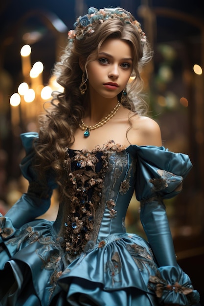 Premium AI Image | Princess Disney beautiful girl in a magnificent dress