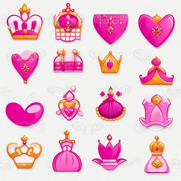 Photo princess icon set