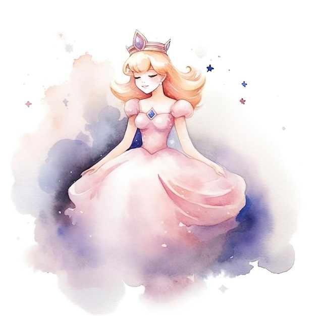 Princess on isolated white background watercolor style