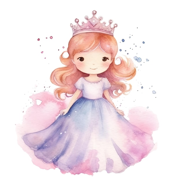 princess on isolated white background watercolor style